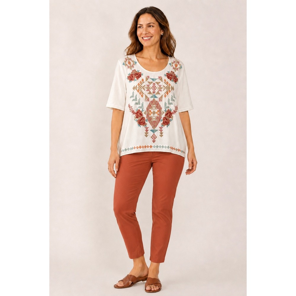 Johnny Was JW Los Angeles Joy Love Light Tunic M Embroidered Floral Southwest